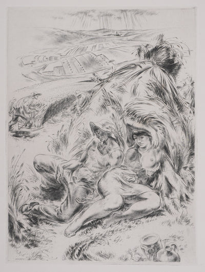 Paul LEMAGNY : Moissonneurs, Gravure originale signée
