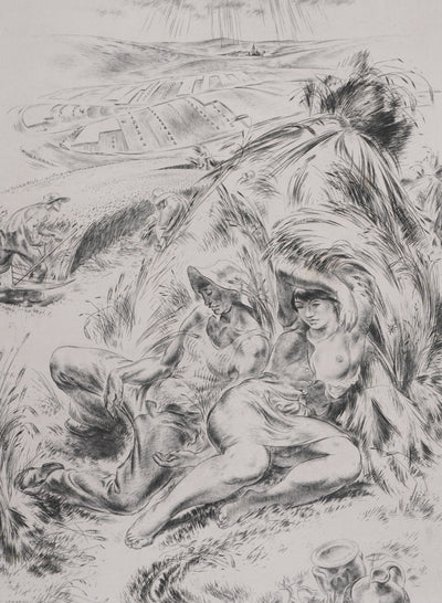 Paul LEMAGNY : Moissonneurs, Gravure originale signée