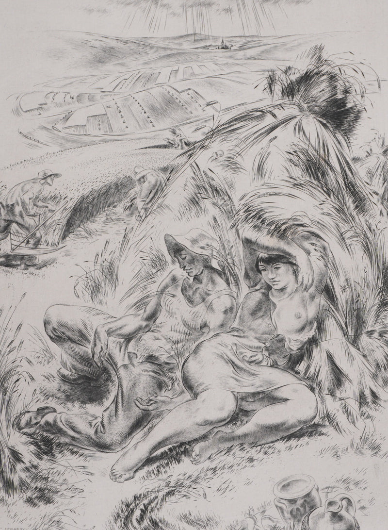 Paul LEMAGNY : Moissonneurs, Gravure originale signée