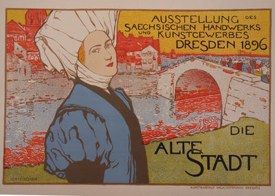 BT Otto Fischer: The Old Town, original signed lithograph, 1897