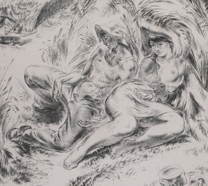 Paul LEMAGNY : Moissonneurs, Gravure originale signée