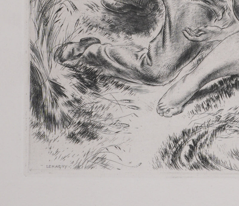 Paul LEMAGNY : Moissonneurs, Gravure originale signée