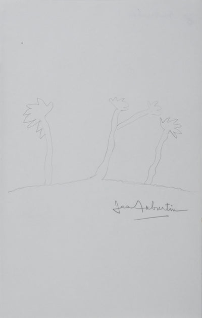 Jean AUBURTIN : Les trois arbres, Autographe et dessin original signé