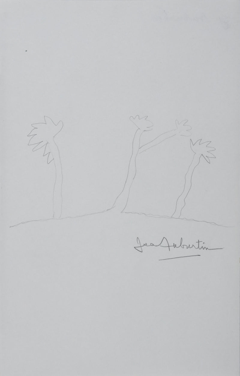 Jean AUBURTIN : Les trois arbres, Autographe et dessin original signé