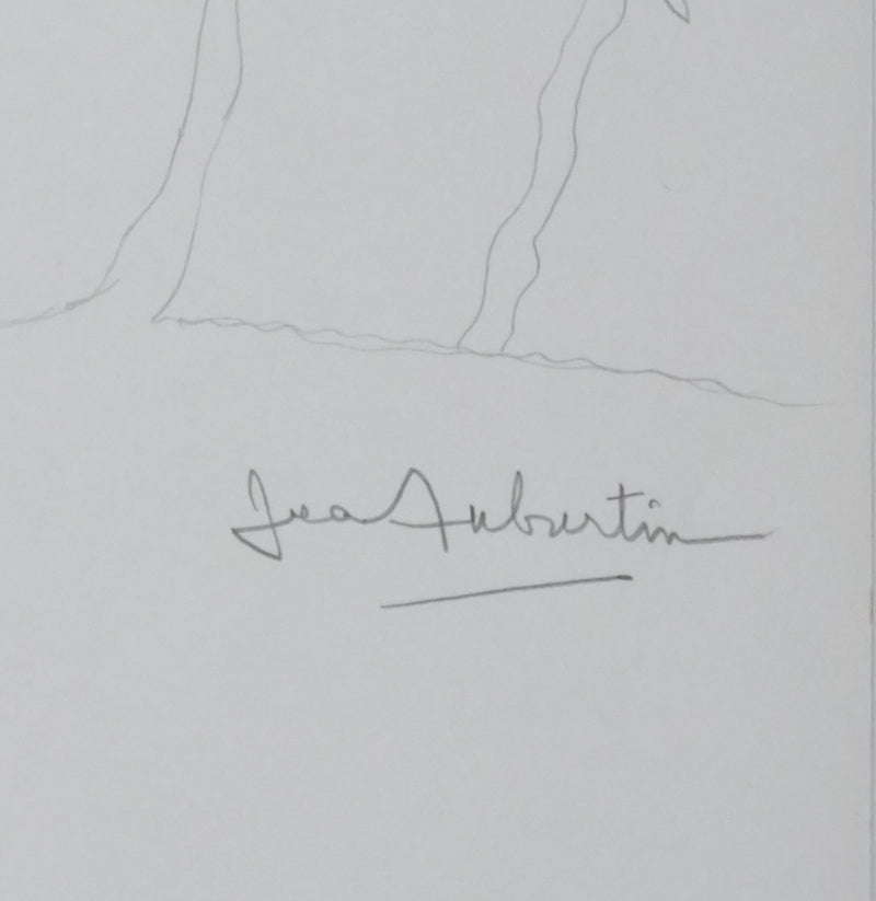 Jean AUBURTIN : Les trois arbres, Autographe et dessin original signé