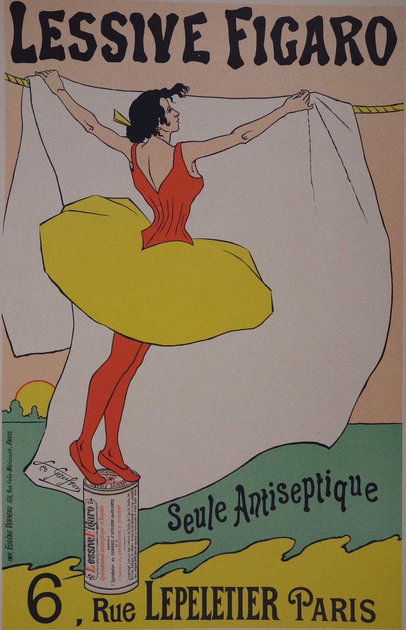 Léo GAUSSON : Lessive Figaro, Lithographie originale signée