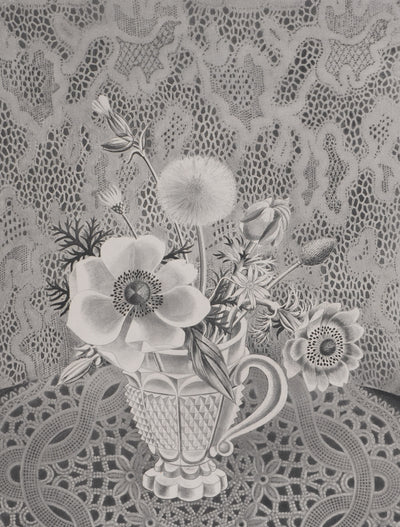 Kiyoshi HASEGAWA : Bouquet sur fond de dentelle, Gravure originale signée