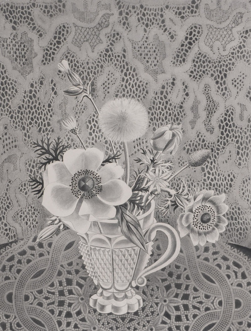Kiyoshi HASEGAWA : Bouquet sur fond de dentelle, Gravure originale signée