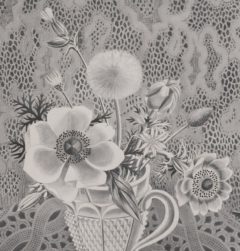 Kiyoshi HASEGAWA : Bouquet sur fond de dentelle, Gravure originale signée
