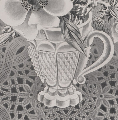 Kiyoshi HASEGAWA : Bouquet sur fond de dentelle, Gravure originale signée