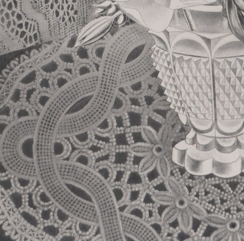 Kiyoshi HASEGAWA : Bouquet sur fond de dentelle, Gravure originale signée