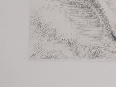 René COTTET : Cyprès de la Villa Adriana, Gravure originale signée