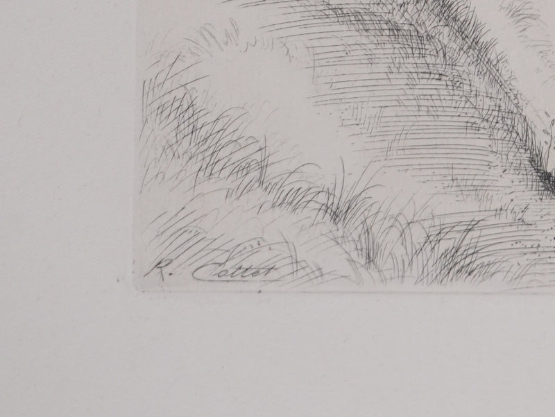 René COTTET : Cyprès de la Villa Adriana, Gravure originale signée