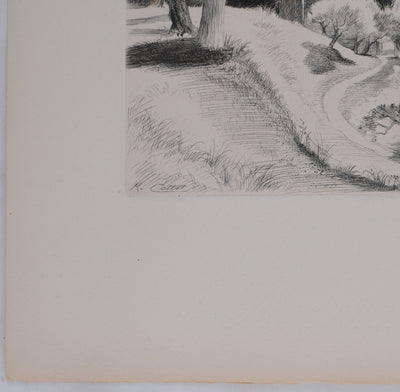 René COTTET : Cyprès de la Villa Adriana, Gravure originale signée