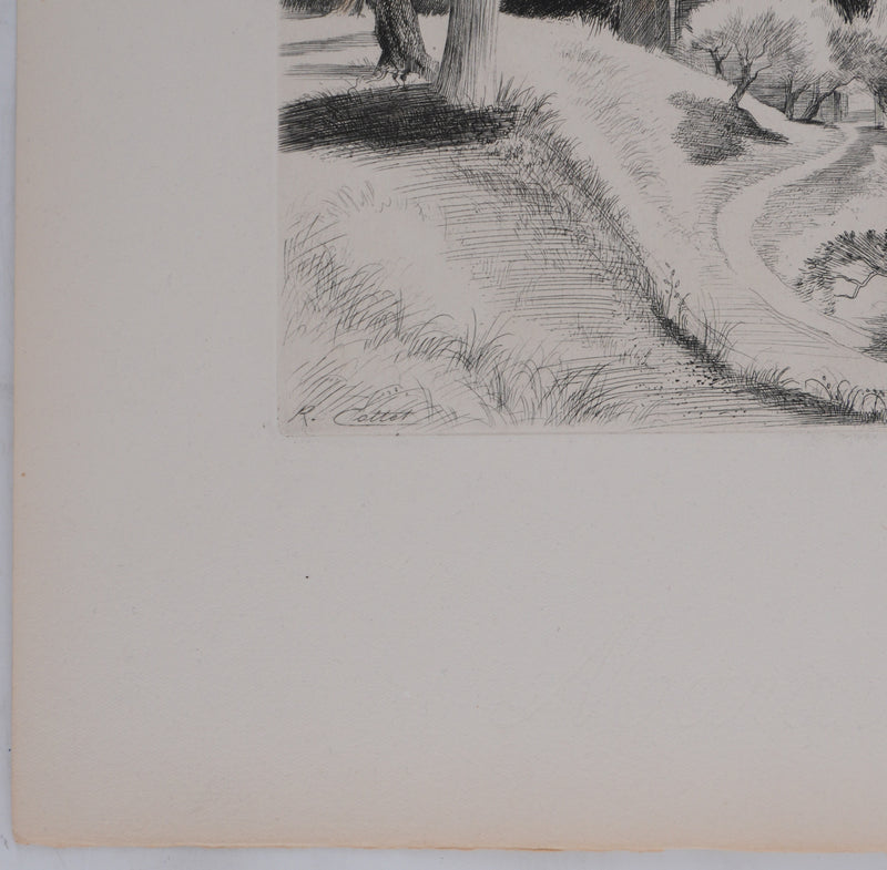 René COTTET : Cyprès de la Villa Adriana, Gravure originale signée