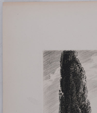 René COTTET : Cyprès de la Villa Adriana, Gravure originale signée