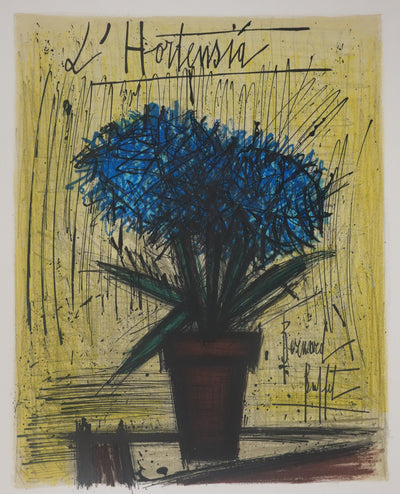 Bernard BUFFET : L'hortensia, Lithographie originale signée