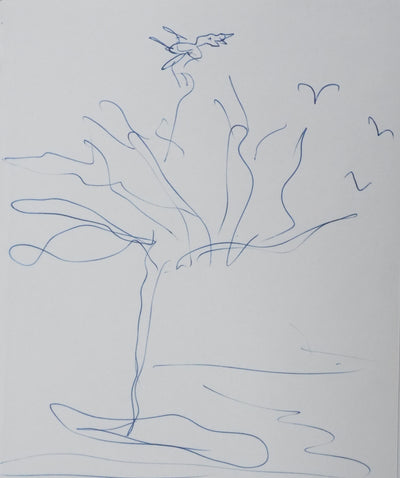 Jean Jacques ANTIER : L'arbre et le vol d'oiseau, Autographe et dessin original signé