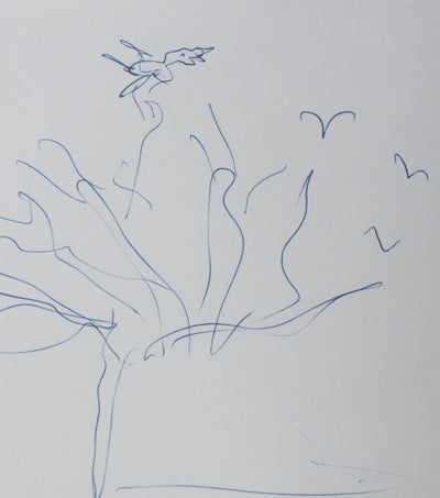 Jean Jacques ANTIER : L'arbre et le vol d'oiseau, Autographe et dessin original signé