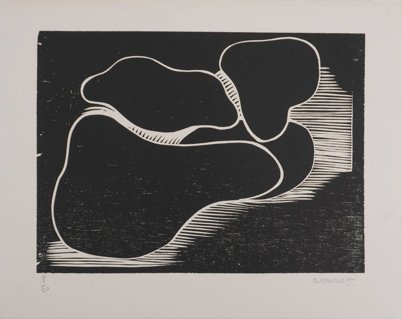 Claude BOGRATCHEW : Paysage rocheux abstrait, Gravure originale