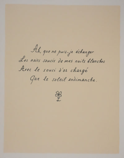 Louise DE VILEMORIN : Les soucis, Lithographie originale signée