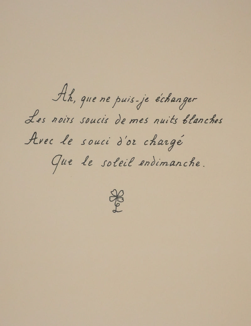 Louise DE VILEMORIN : Les soucis, Lithographie originale signée