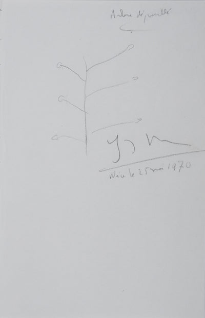Yves BERGER : L'arbre dépouillé, Autographe et dessin original signé