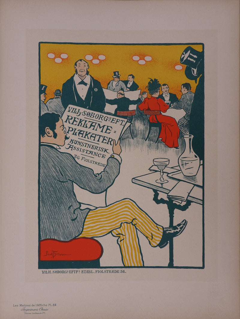 Paul FISCHER : Café mondain, Lithographie originale signée