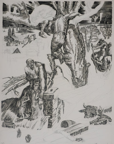Albert DECARIS : L'inondation, Gravure originale signée