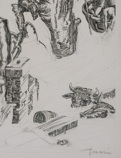 Albert DECARIS : L'inondation, Gravure originale signée