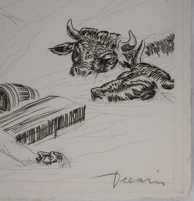 Albert DECARIS : L'inondation, Gravure originale signée