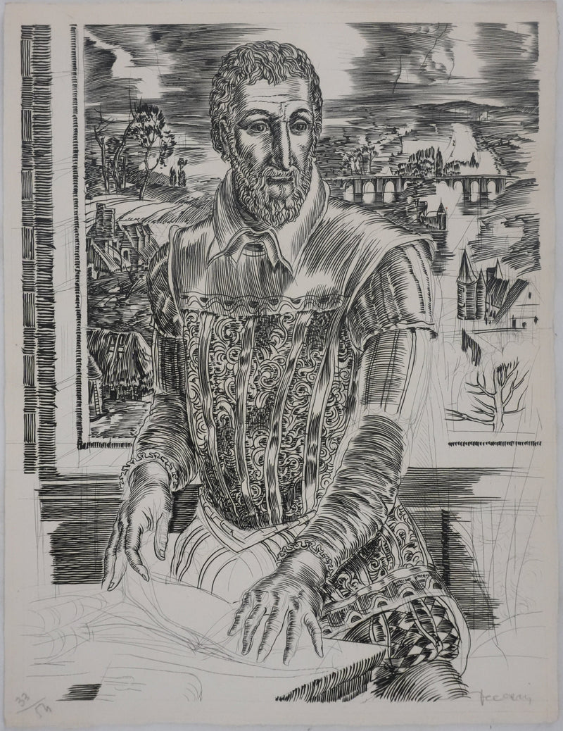 Albert DECARIS : Portrait de Ronsard, Gravure originale signée