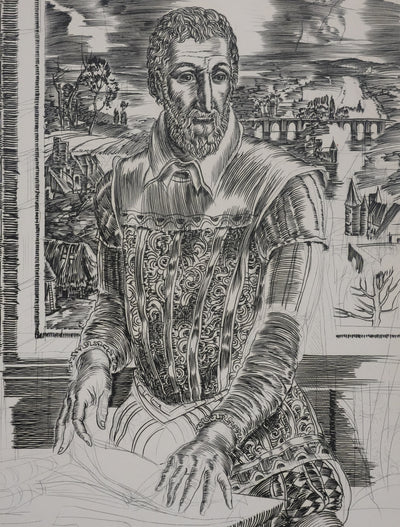 Albert DECARIS : Portrait de Ronsard, Gravure originale signée