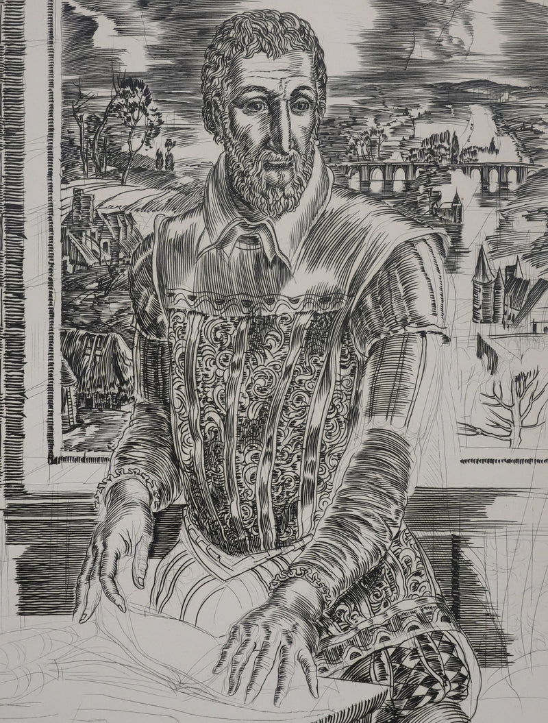 Albert DECARIS : Portrait de Ronsard, Gravure originale signée