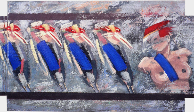 David CHAMBARD : Buste féminin et oiseaux, Lithographie originale signée