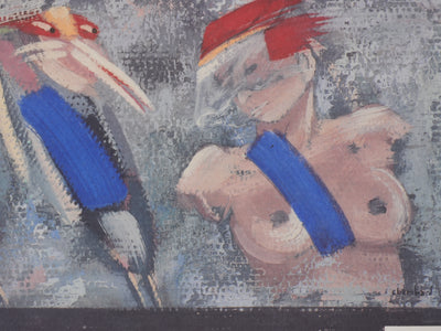 David CHAMBARD : Buste féminin et oiseaux, Lithographie originale signée