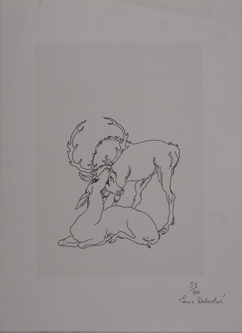 Laure DELVOLVE : La biche et le cerf, Lithographie originale signée