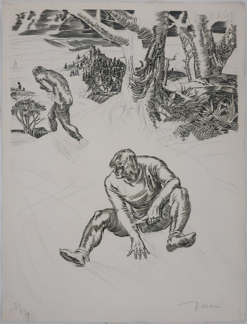 Albert DECARIS : Après la lutte, Gravure originale signée