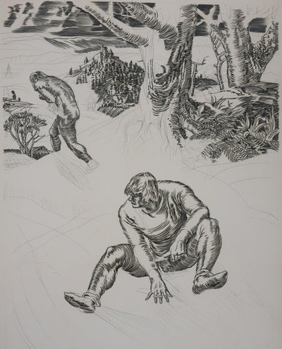 Albert DECARIS : Après la lutte, Gravure originale signée