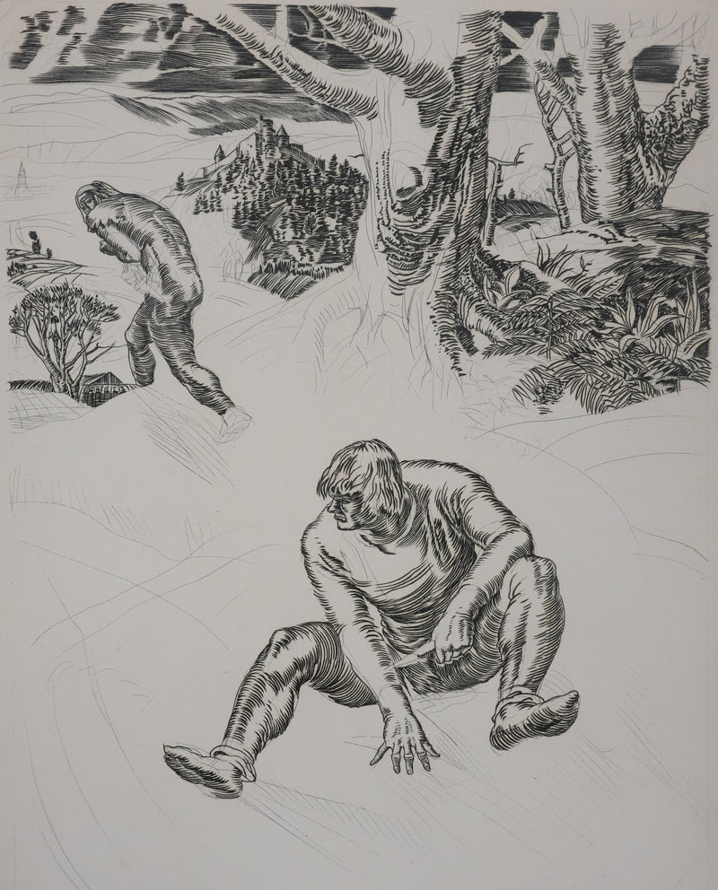 Albert DECARIS : Après la lutte, Gravure originale signée