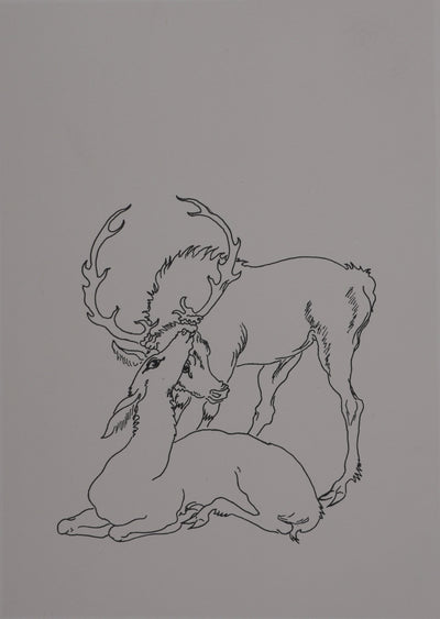 Laure DELVOLVE : La biche et le cerf, Lithographie originale signée