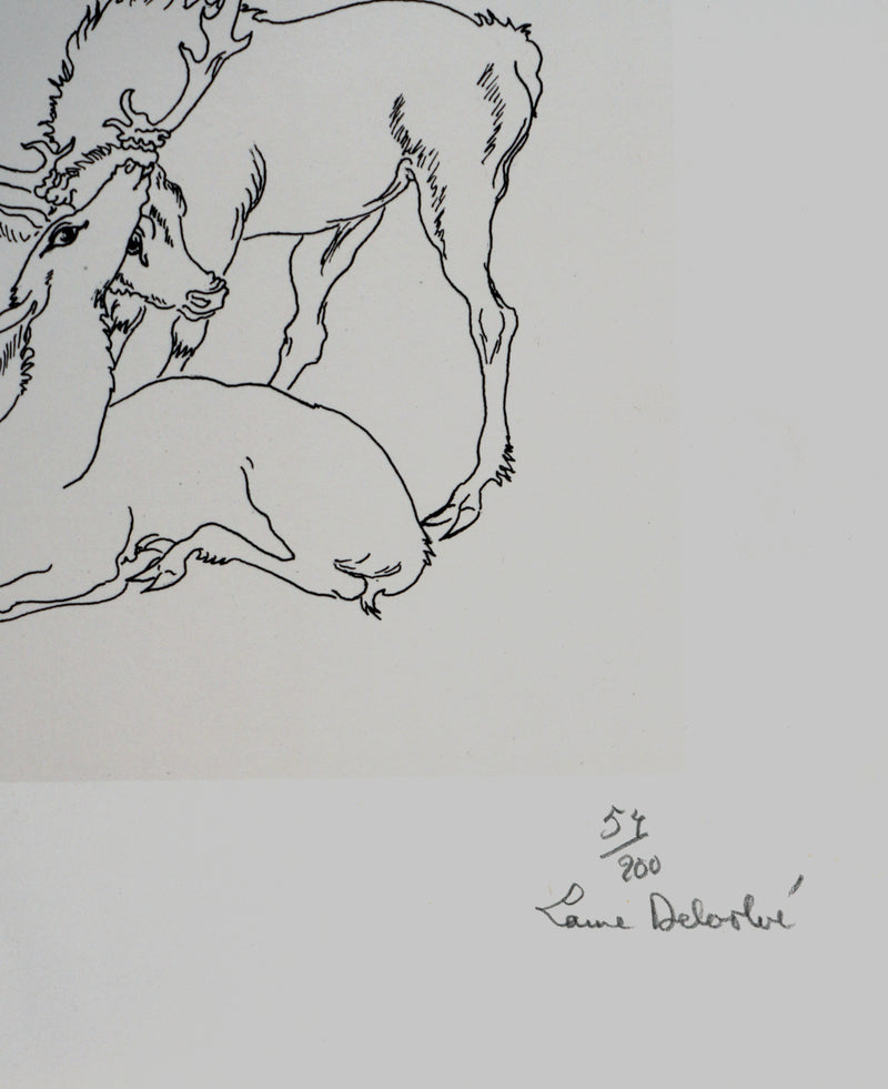 Laure DELVOLVE : La biche et le cerf, Lithographie originale signée