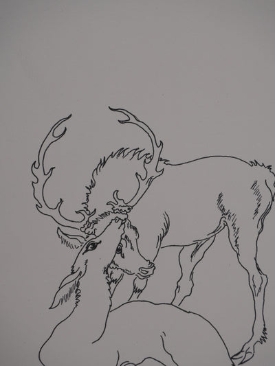 Laure DELVOLVE : La biche et le cerf, Lithographie originale signée