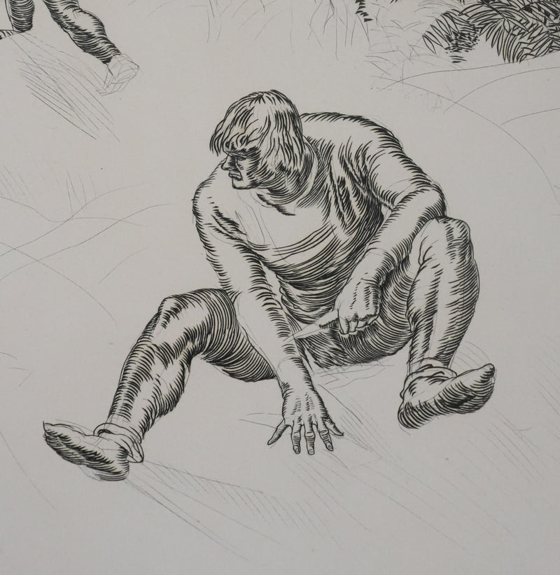 Albert DECARIS : Après la lutte, Gravure originale signée