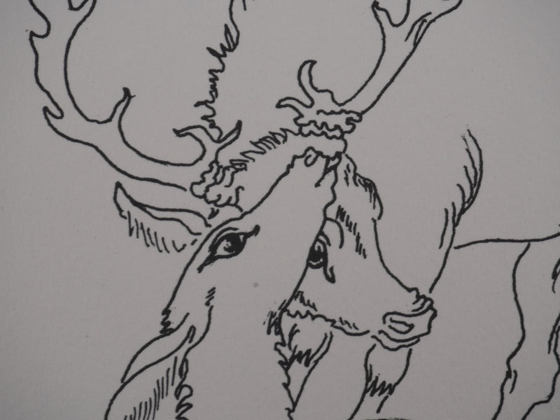 Laure DELVOLVE : La biche et le cerf, Lithographie originale signée