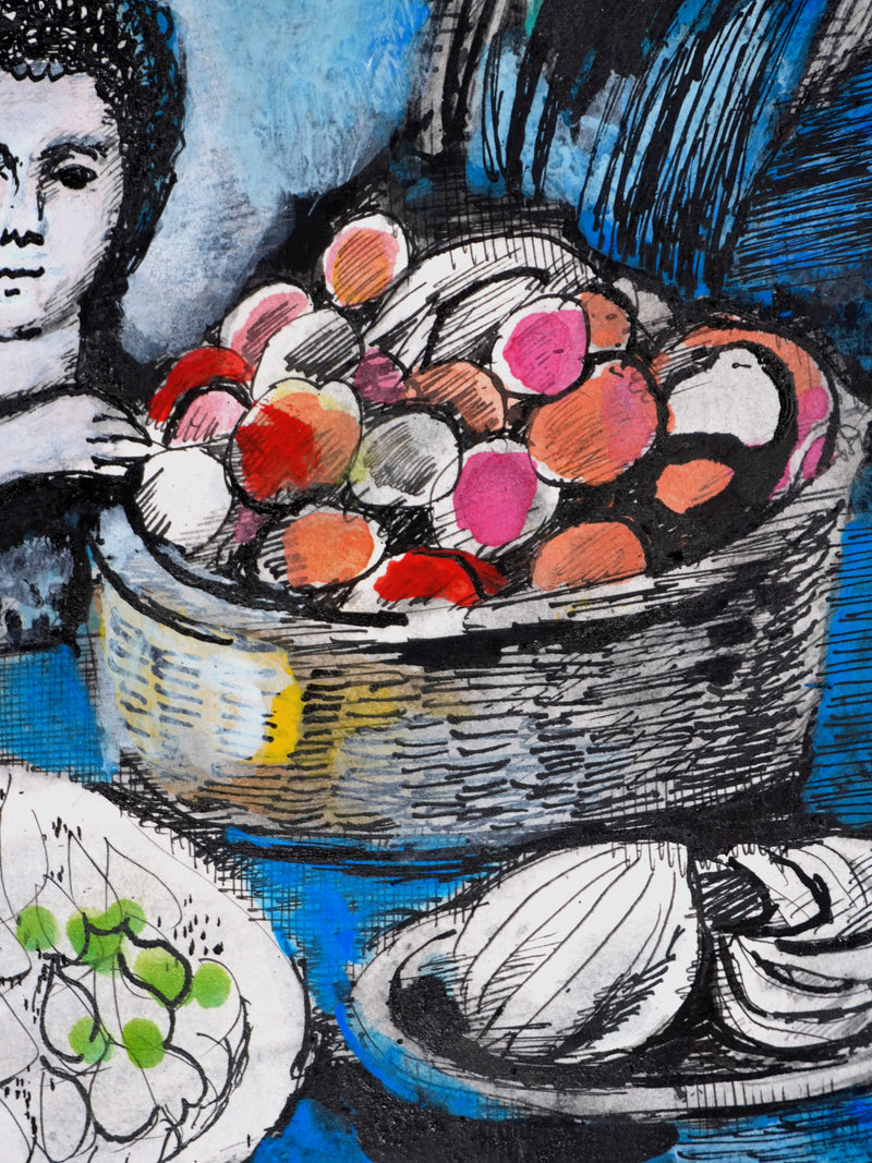 Maurice GENIS : La vendeuse de fruit, Dessin original signé