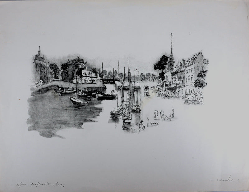 Pierre BOUDET : Port de Honfleur, Lithographie originale signée