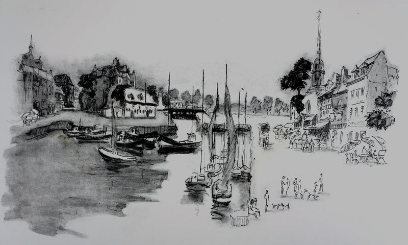 Pierre BOUDET : Port de Honfleur, Lithographie originale signée