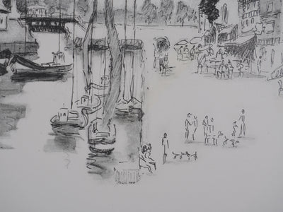 Pierre BOUDET : Port de Honfleur, Lithographie originale signée