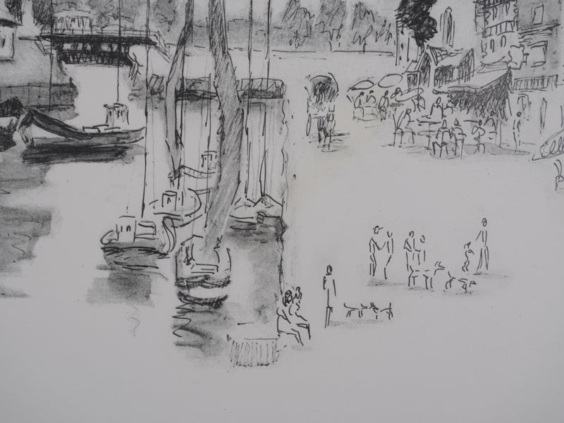 Pierre BOUDET : Port de Honfleur, Lithographie originale signée